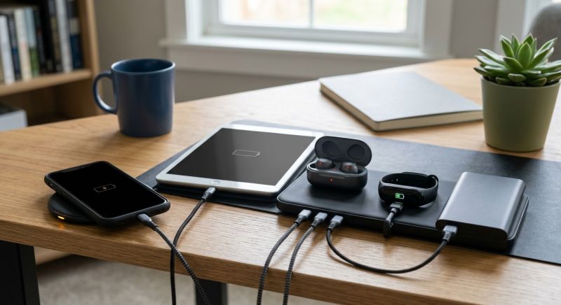 appareils high-tech en charge sur un bureau